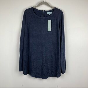 NWT Joan Vass Washed Denim Heather Zip Back Pullover Sweater, Size Large